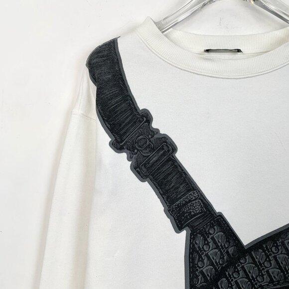Dior White Cotton Sweatshirt W/ Crossbody Bag Logo Print Round Neck Long Sleeve - Picture 7 of 8